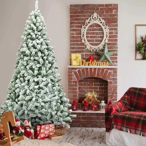 Miniatura 9 de GOFLAME Árbol de Navidad con bisagras flocadas de nieve de 7.5 pies, pino clásico realista con soporte plegable y flexible, hojas gruesas de PVC