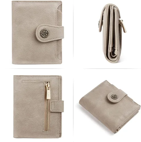 Miniatura 6 de CLUCI Billeteras pequeñas para mujer, con bloqueo RFID, de cuero, triple, compactas, con ventana de identificación, monedero con cremallera