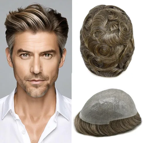 Miniatura 67 de Hombres Toupee Hair Thin Skin Men Human Hair Piece Men Toupee Cabello humano V-loop de aspecto natural Toupee Hombres Hairpiece Men Hair System
