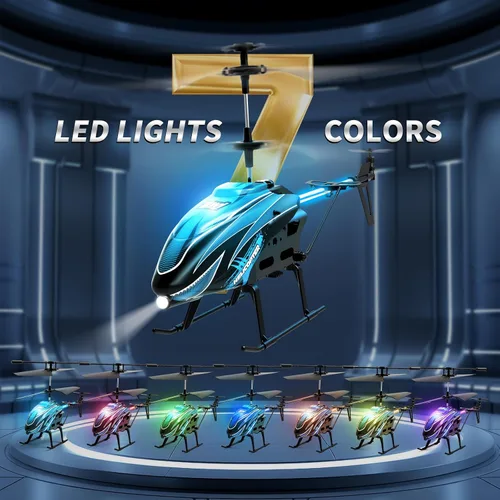 Miniatura 2 de Dwi Dowellin Helicóptero a control remoto, juguete de helicóptero para niños con 26 minutos de vuelo (2 baterías), 8 modos de luz, fácil control Azul