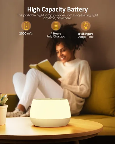 Miniatura 5 de Luz nocturna para niños, 3 modos y 9 colores cambiantes, lámpara de noche recargable sin interrupciones, lámpara de mesa táctil portátil