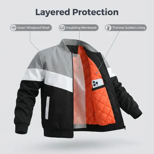 Miniatura 4 de HYPESTFIT Chaqueta bomber para hombre, casual, resistente al viento, para otoño e invierno, abrigos, acolchados, con aislamiento