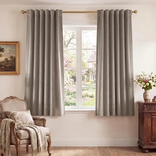 Miniatura 22 de StangH - Cortinas opacas de terciopelo con pestaña trasera, aislamiento térmico, para puerta corrediza, dormitorio, telón de fondo, estudio, teatro