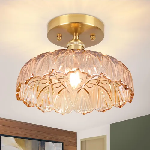 Miniatura 11 de Lámpara de techo semiempotrada, luces vintage E26, lámpara de techo verde de 11 pulgadas para armario, pasillo, cocina, comedor, paquete de 2
