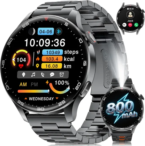 Reloj inteligente para hombre (respuesta/hacer llamadas), reloj inteligente de pantalla grande HD de 1,7 pulgadas para hombre con batería de 800