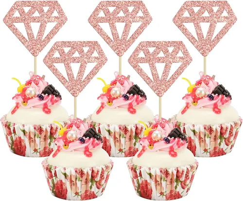 Miniatura 11 de 24 piezas de anillos de diamantes para cupcakes con purpurina azul profundo, anillos de boda, para boda, compromiso, aniversario, fiesta de San