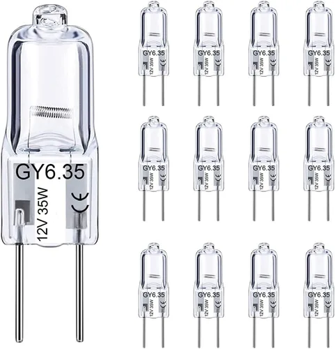 GY6.35 Bombillas halógenas de 12 voltios y 35 vatios, paquete de 12 bombillas base GY6.35 de 2 pines, bombilla tubular tipo JCD T4 de repuesto para