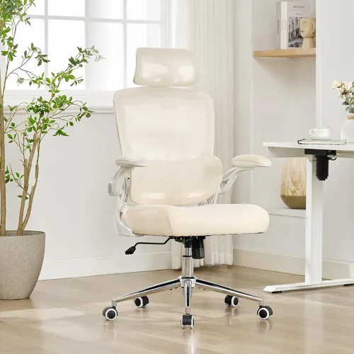 Miniatura 11 de Silla de oficina ergonómica, sillas de escritorio de oficina de malla para el hogar, silla de oficina con respaldo alto de 330 libras, silla Beige