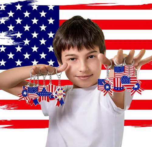 Miniatura 3 de Paquete de 36 llaveros con la bandera estadounidense del 4 de julio, llaveros de Estados Unidos para niños con llavero de 250 aniversario