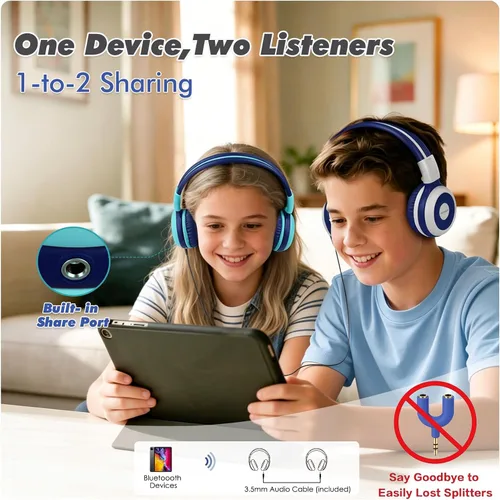 Miniatura 2 de Paquete de 2 auriculares Bluetooth SIMOLIO para adolescentes, auriculares para niños con 75 dB, 85 dB, volumen limitado de 94 dB, auriculares