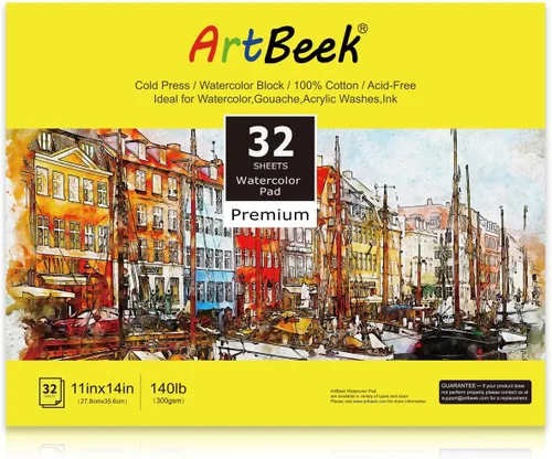 Miniatura 11 de ArtBeek Bloque de papel de acuarela, bloque de acuarela de 9 x 12 pulgadas, 32 hojas, 100% algodón, áspero 140 libras/10.58 oz/m²