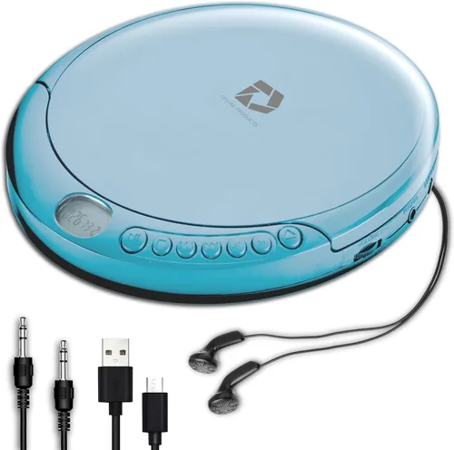 Miniatura 8 de Deluxe Products Reproductor de CD portátil con protección antideslizante de 60 segundos, auriculares estéreo, incluye cable de entrada auxiliar