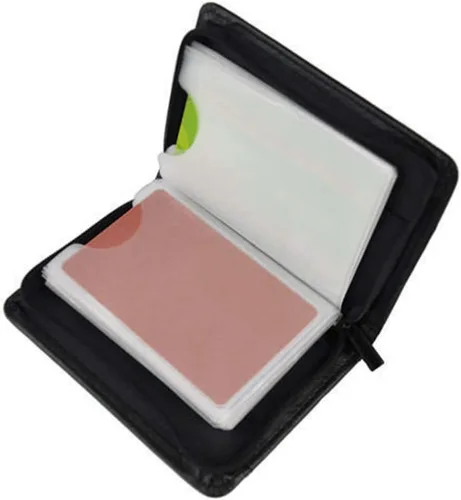 Miniatura 7 de Cartera de piel con bloqueo RFID para hombres y mujeres con cremallera, gran capacidad de almacenamiento, Marrón, Negro