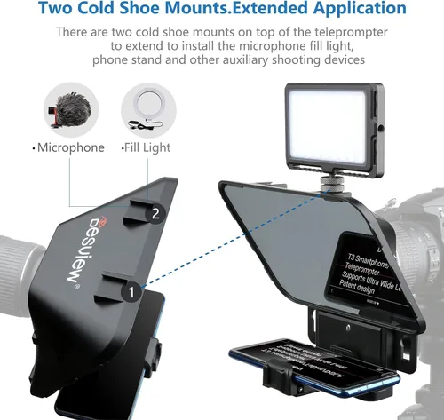 Miniatura 2 de Desview T3 Teleprompter portátil para cámara y teléfono inteligente, indicador de tableta para iPad de hasta 10 pulgadas, vidrio divisor de haz
