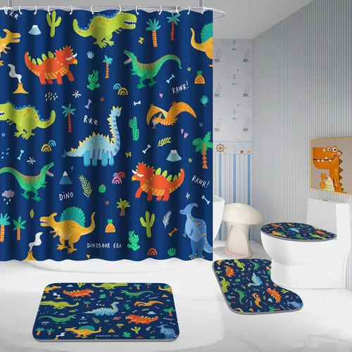 Miniatura 5 de Poedist Juego de 4 cortinas de ducha de baño, juegos de cortinas de baño para niños con alfombras