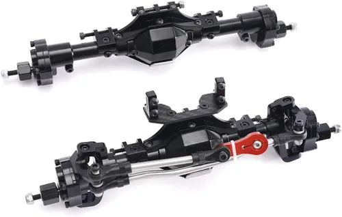 Juego de ejes portales delanteros/traseros de aluminio para 1/10 Axial SCX10 II 90046 90047 RC Crawler Car (negro)