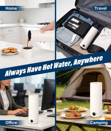 Miniatura 8 de Hervidor eléctrico portátil para viajes, hervidor de acero inoxidable 316, caldera de agua caliente con tapa y taza 2 en 1, hervidor de té de viaje