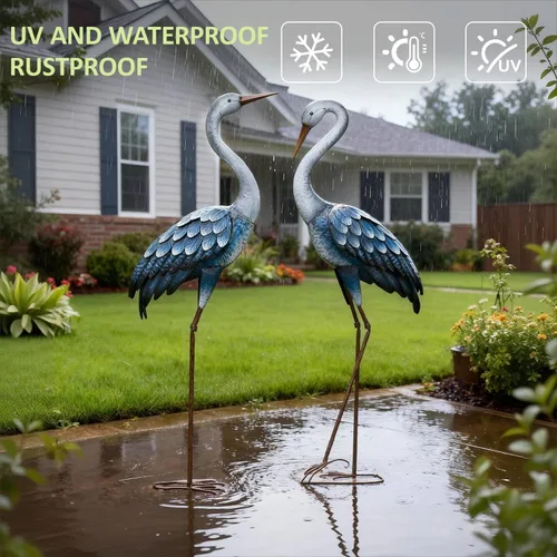 Miniatura 5 de Kircust Estatuas de Garza Azul para Exteriores Esculturas de Garza de Jardín de Metal, Arte de Patio de Pájaros Grande 47-48 Pulgadas, Juego de 2
