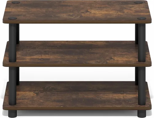 Miniatura 7 de Furinno Turn-N-Tube Soporte de TV, centro de entretenimiento de esquina de 3 niveles con estantes abiertos, consola de TV sin herramientas para TV