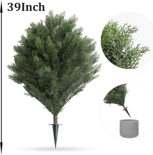 Miniatura 2 de momoplant Topiario de ciprés artificial de 39 pulgadas, árboles de cedro sintético, juego de 2 plantas artificiales para porche, decoración