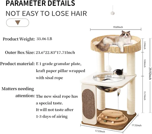 Miniatura 7 de Árbol moderno para gatos de interior con postes rascadores de cuerda de sisal, condominio tejido a mano y percha superior, nido de cápsula espacial