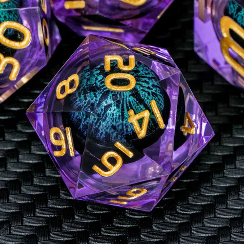 Miniatura 22 de ARUOHHA Juego de dados DND de núcleo líquido, 7 piezas de dados de resina azul afilados compatibles con juegos de rol D&D, juego de dados