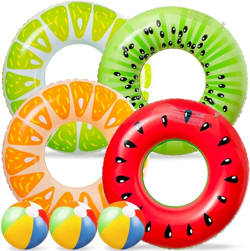 Miniatura 11 de 90shine 7 piezas de flotadores de piscina Luau: anillos de natación hawaianos con bolas de playa de 13.5" - tubos inflables flotadores juguetes