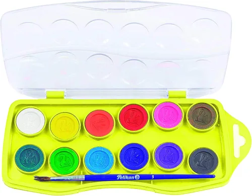 Miniatura 8 de Pelikan Juego de acuarela y pincel de plástico lavable junior, 12 colores, 1 cada uno (07501203), surtido