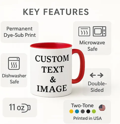 Miniatura 7 de Taza de café personalizada de 11 onzas de cerámica – Agregue foto, texto o logotipo Taza con imagen personalizada, impresión a doble cara, apta