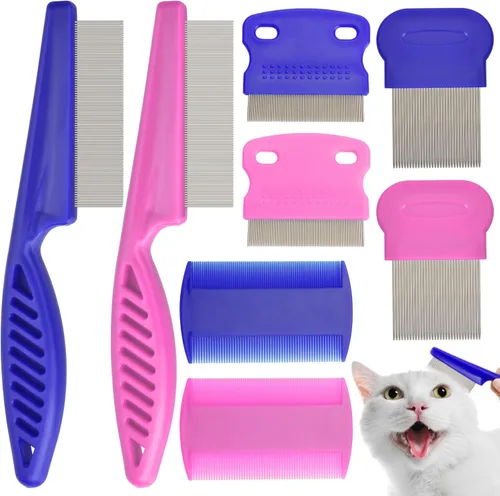 Miniatura 10 de Peine para pulgas para gatos y perros, paquete de 6 peines para piojos de mascotas, juego de mascotas para mascotas pequeñas, medianas y grandes