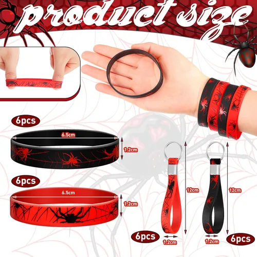 Miniatura 3 de Lothee 32 piezas de telaraña, decoración de fiesta de cumpleaños de telaraña, bolsa con cordón, bolsas de golosinas con pulseras de goma, llavero