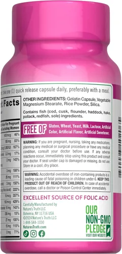 Miniatura 8 de Nature's Truth Vitaminas prenatales con ácido fólico 60 cápsulas Suplemento sin OMG y sin gluten