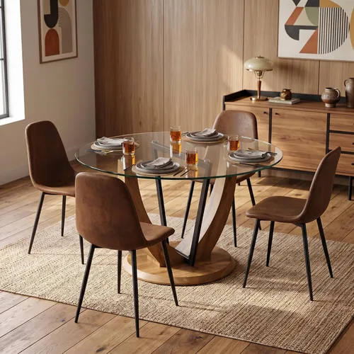 Miniatura 19 de Juego de mesa de comedor redonda de 48'' para 4, juego de mesa y sillas de cocina de mármol, conjunto de 4, mesa redonda con pata de MDF negro