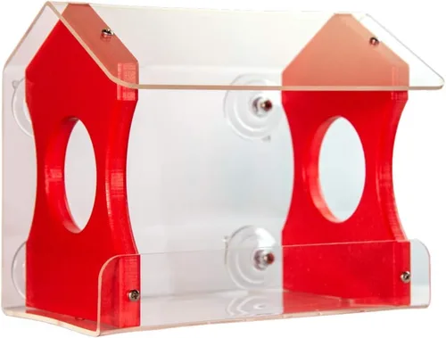 JCs Wildlife Diner - Comedero para pájaros con 9 ventanas, fácil de limpiar y llenar, capacidad para 3 tazas de semillas, se monta en cualquier Rojo