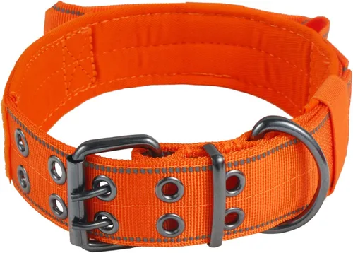 Miniatura 12 de Collar reflectante para perro táctico resistente con mango de control y hebilla de metal para entrenamiento de perros (M, azul)