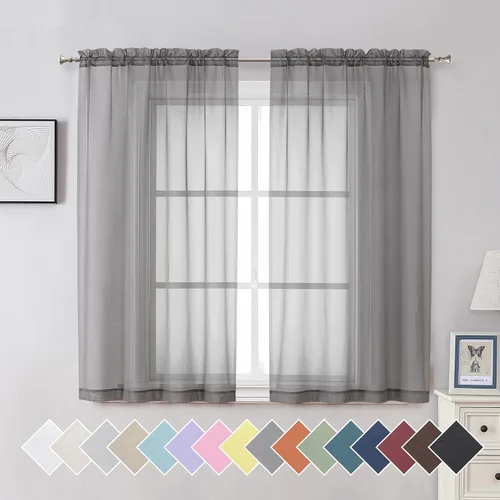 Miniatura 159 de Aiyufeng 2 paneles de cenefa transparente negra de 14 pulgadas de largo, cortinas cortas negras transparentes para dormitorio, cortinas de cocina