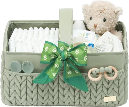 Miniatura 6 de lujoso organizador de pañales para bebé, cesta de almacenamiento para la guardería de lo esencial para el recién nacido, cesta de viaje para bebé