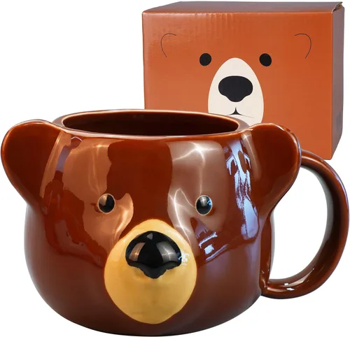 Taza de Oso de 14 oz Taza de Café de Cerámica Taza de Té de Porcelana 3D para Mujeres y Hombres - Regalos de Oso Kawaii para Navidad, Inauguración