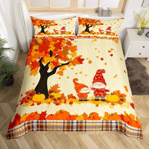 Miniatura 20 de Erosebridal Juego de funda de edredón individual de pavo de Acción de Gracias, juego de ropa de cama de calabaza y hojas de otoño para niños