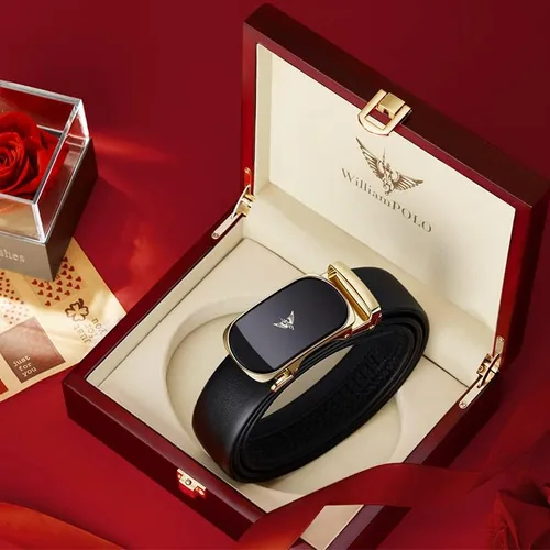 Miniatura 5 de VANNANBA Cinturones de trinquete de cuero para hombre, cinturón de cintura con hebilla automtica, cinturón para hombre con caja de regalo