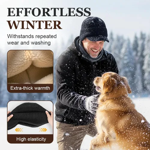 Miniatura 4 de Gorro de punto elástico cálido con protección para los oídos, unisex, acogedor, gorro de invierno con ala y orejeras para hombres y mujeres