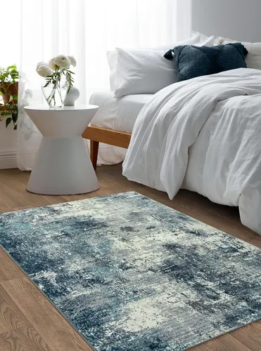 Miniatura 8 de Lahome - Alfombra abstracta de 3 x 5 pies, alfombra lavable azul gris para entrada sin deslizamiento, alfombra moderna de pelo bajo y suave