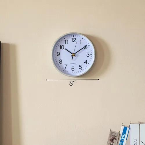 Miniatura 3 de Clockswise Reloj analógico plateado de 8 pulgadas, silencioso, sin tictac para pared, escritorio de oficina, mesa y estante, funciona