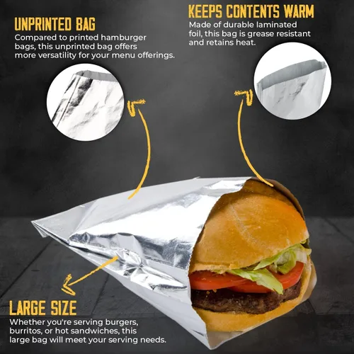 Miniatura 6 de ANGEL'S PEEL LOUNGE Bolsas aisladas de papel de aluminio para hamburguesas, envolturas de papel de estaño precortadas para hamburguesas, sándwiches
