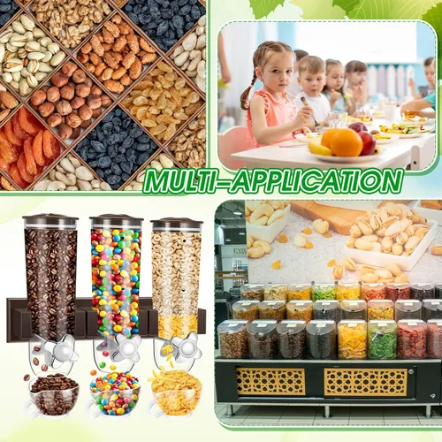 Miniatura 4 de Nitial Dispensador de cereales montado en la pared de 4.5 L, dispensador de granos triple con taza, contenedor de almacenamiento de cereales de Café