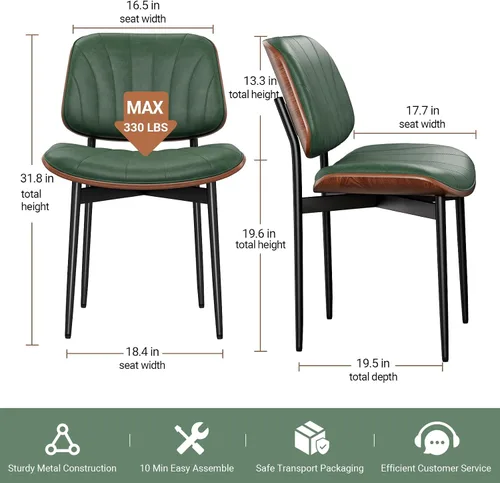 Miniatura 2 de REONEY Juego de 6 sillas de comedor, sillas modernas de mediados de siglo tapizadas en cuero PU con respaldo de madera curvada de nogal y patas