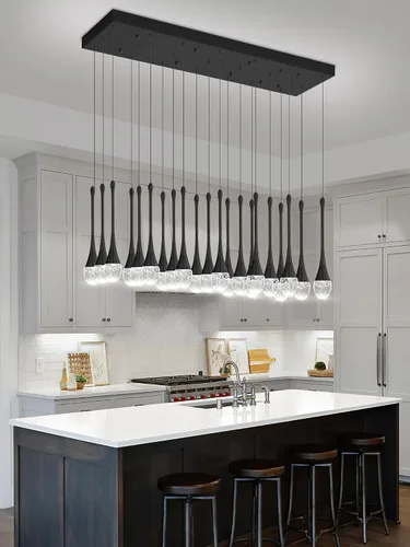 Miniatura 51 de ykolupty Candelabro Moderno de 138'', 20 Luces, Lámpara Colgante Moderna Negra, Candelabro Grande para Escalera, Vestíbulo, Sala de Estar, Negro