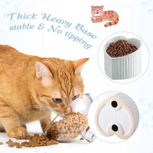 Miniatura 5 de Mumufy 2 piezas de tazones elevados de cerámica para gatos, tazones inclinados elevados para mascotas, anti-vómito, plato para gatos para agua sin