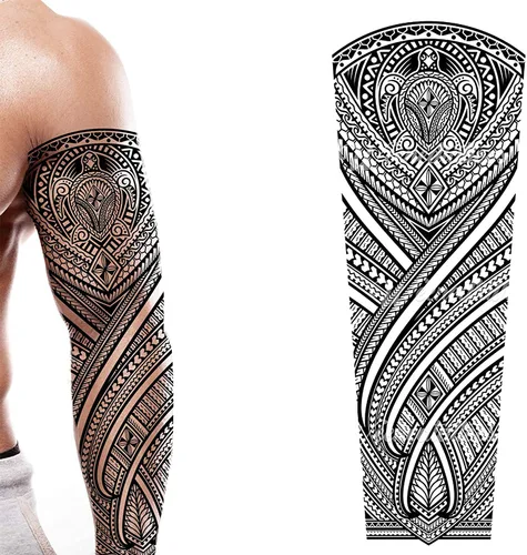 Miniatura 8 de Tatuaje temporal tortugas negro maorí tribal cuerpo arte adhesivo transferencia para brazos hombro azteca polinesio samoano hawaiano para hombres