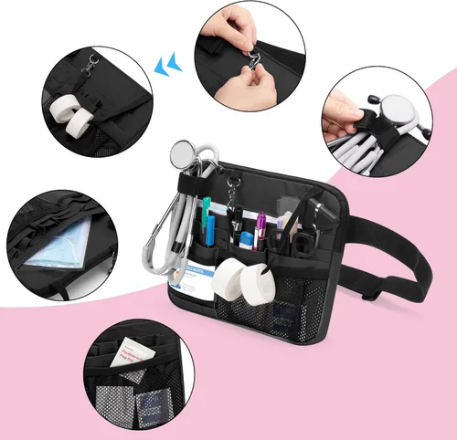 Miniatura 2 de Damero Riñonera para enfermera con bolsillos para equipos médicos, cinturón de herramientas para enfermeras con soporte de cinta para estetoscopios